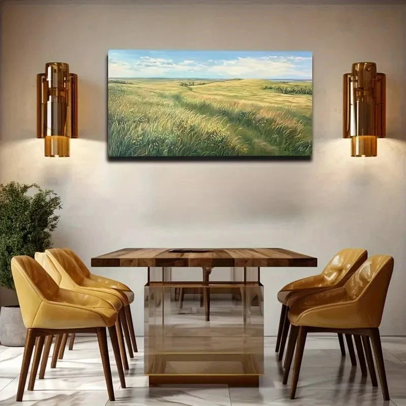 Wide Meadow Wild Grass Wall Art Canvas Office Home Room Framed 120x60cm