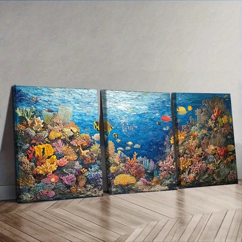 3pcs Creatures Of The Sea Floor Coral Reefs Wall Art Set Wall Art Canvas Unframed - High Quality Print 100% Australian Made Wall Canvas - Bella Home Decor