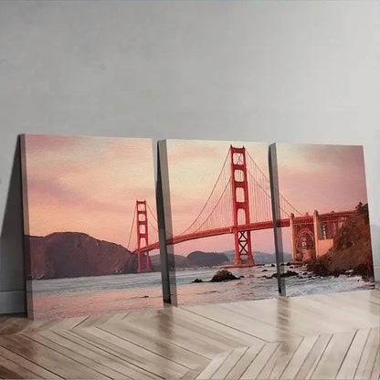 3pcs Golden Gate Bridge Showing Fog  Wall Art Set Canvas Framed 60x90cm - High Quality Print 100% Australian Made Wall Canvas Ready to Hang