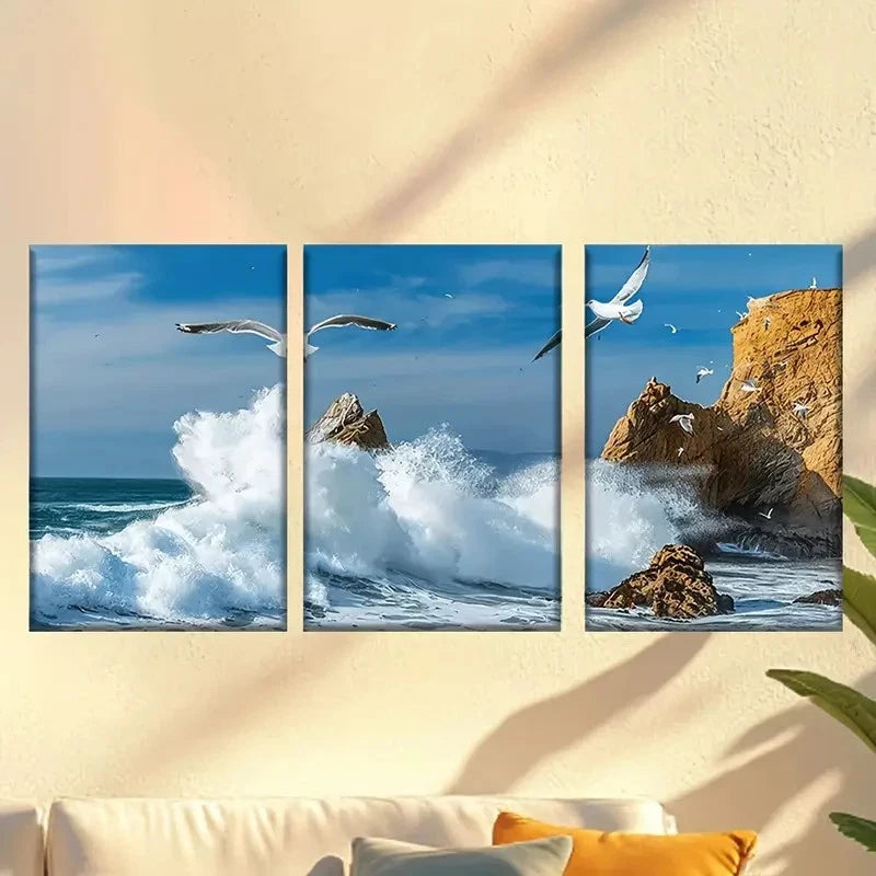 3pcs Raging Waves And Reefs Wall Art Set Canvas Framed 50x70cm - High Quality Print 100% Australian Made Wall Canvas Ready to Hang