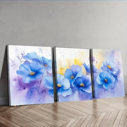 3pcs Blue Flower Colorful Floral Light Perfect Wall Art Set Canvas Unframed - High Quality Print 100% Australian Made Wall Canvas - Bella Home Decor