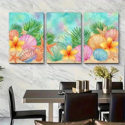 3pcs Seashell And Starfish Nature Perfect Wall Art Set Canvas Framed 50x70cm - High Quality Print 100% Australian Made Wall Canvas Ready to Hang