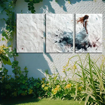3pcs Woman in White with Long Hair Metal Print Ready to Hang Art - Bella Home Decor