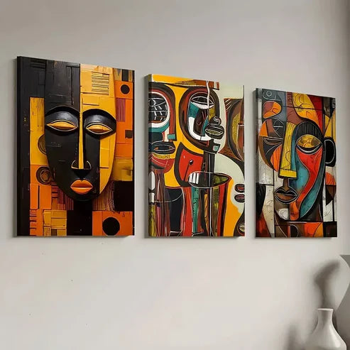 3pcs Modern Abstract Geometric Portrait Wall Art Set Canvas Framed 60x90cm - High Quality Print 100% Australian Made Wall Canvas Ready to Hang