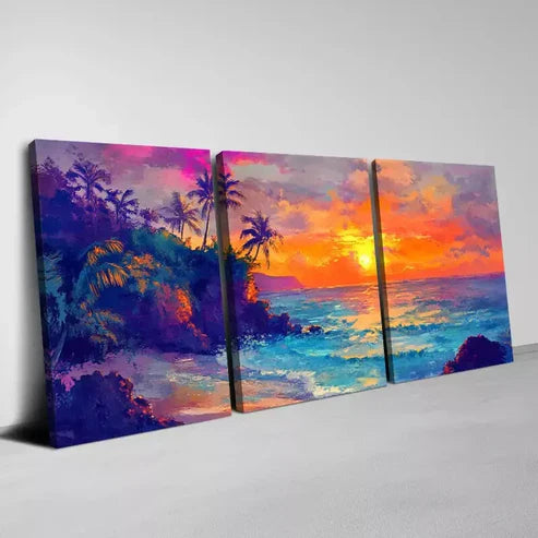 3pcs Charming Colorful Sunset Seaside View Wall Art Canvas Unframed - High Quality Print 100% Australian Made Wall Canvas