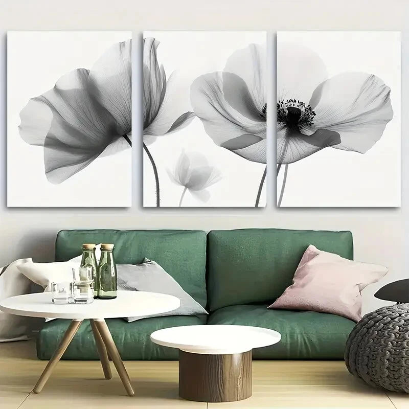 3pcs Elegant Black and White Floral Silhouette Metal Print Ready to Hang Art
