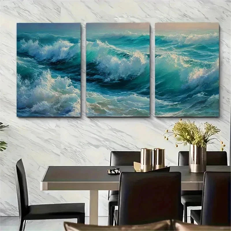 3pcs Ocean Sunset Oil Painting Perfect Wall Art Set Canvas Framed 50x70cm - High Quality Print 100% Australian Made Wall Canvas Ready to Hang