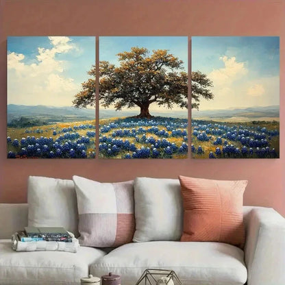 3pcs Texas Bluebonnet Flowers Landscape Metal Print Ready to Hang Art - Bella Home Decor