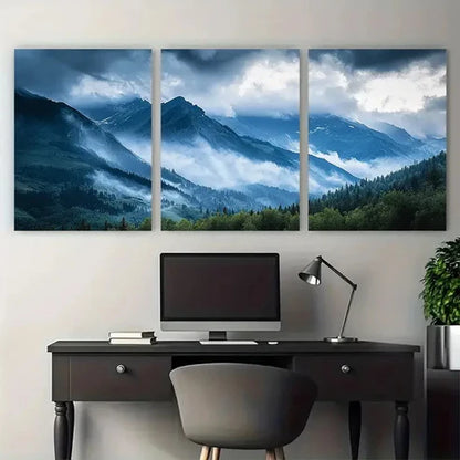 3pcs Stormy Mountain Range Serene Nature Wall Art Canvas Unframed - High Quality Print 100% Australian Made Wall Canvas
