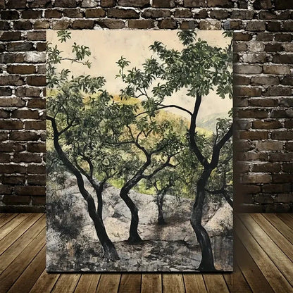 Serene Pear Tree Forest Landscape Painting 40x60cm Metal Print Ready to Hang