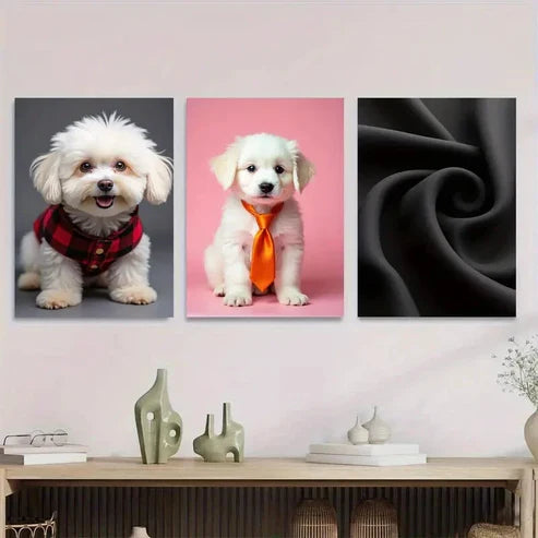 3pcs Cute Puppy Adorable Dog Pink & Black Wall Art Set Wall Art Canvas Unframed – High Quality Print 100% Australian Made Wall Canvas - Bella Home Decor