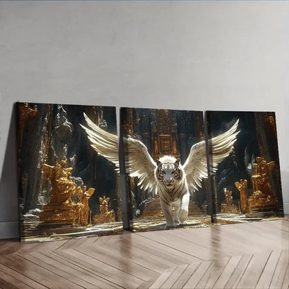 3pcs A White Tiger with Angel Wings Wall Art Set Canvas Unframed - High Quality Print 100% Australian Made Wall Canvas - Bella Home Decor