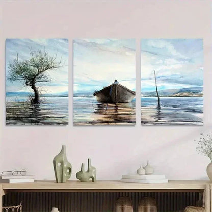 3pcs Serene Lake Scene Vertical Landscape Wall Art Set Canvas Unframed - High Quality Print 100% Australian Made Wall Canvas