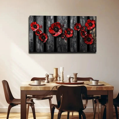 Vibrant Red Poppies on Black Wall Art canvas office home room framed 120x60cm - Bella Home Decor