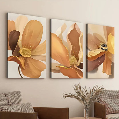 3pcs Abstract Art Floral Elegant Yellow & Gold Wall Art Set Canvas Unframed - High Quality Print 100% Australian Made Wall Canvas - Bella Home Decor