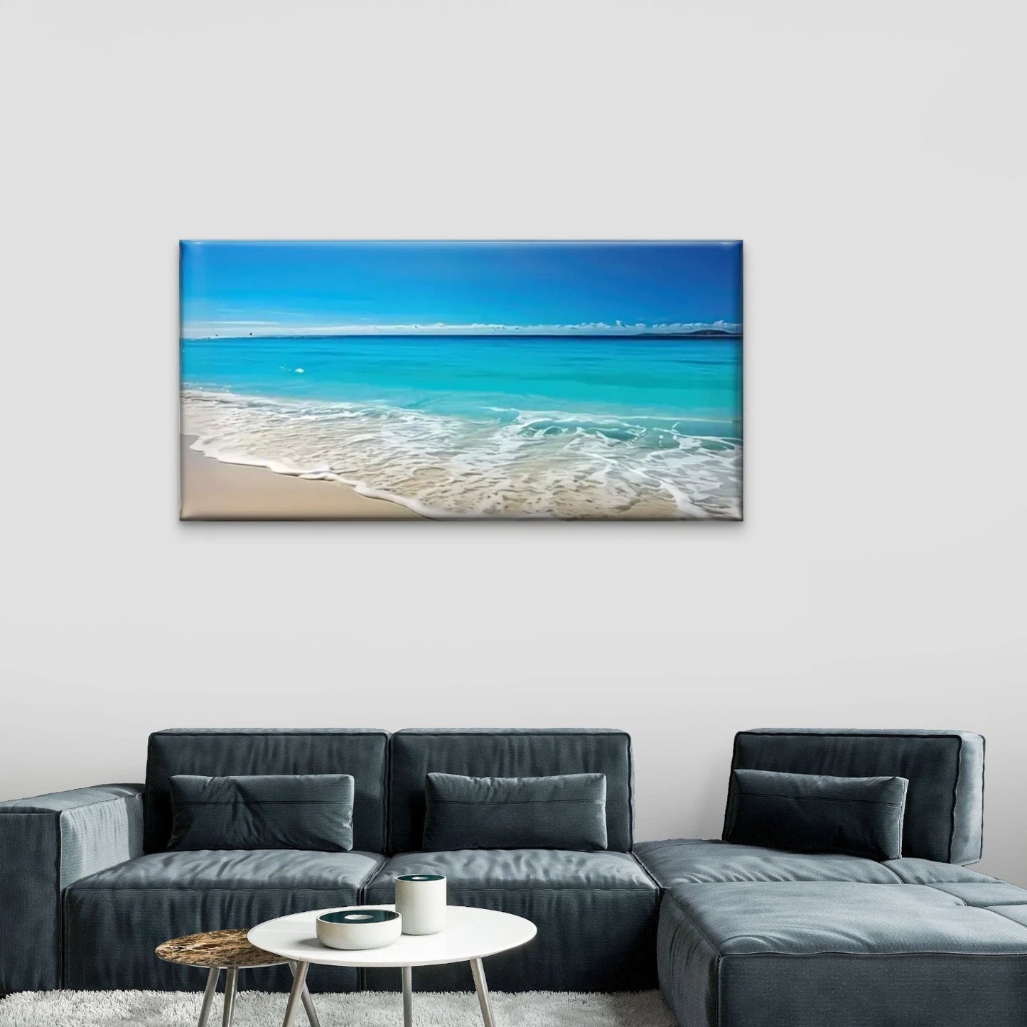 Beach Scene Blue Sky Wall Art Canvas Office Home Room Framed 120x60cm