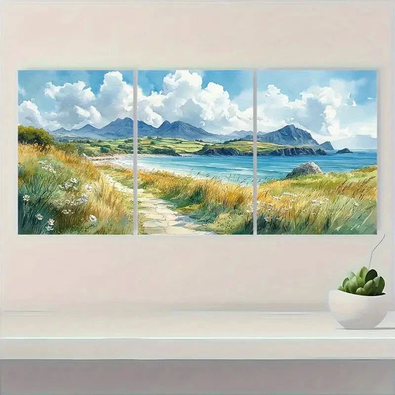 3pcs Featuring Mountains Beaches & Lush Greenery Metal Print Ready to Hang Art - Bella Home Decor