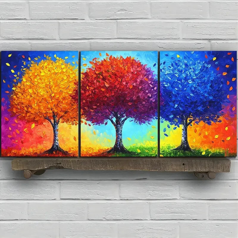 3pcs Modern Abstract Colorful Trees Design Metal Print Ready to Hang Art - Bella Home Decor