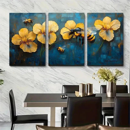 3pcs Impasto Artwork Honeybee Perfect Wall Art Set Canvas Framed 50x70cm - High Quality Print 100% Australian Made Wall Canvas Ready to Hang