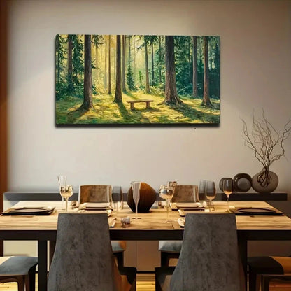 Vibrant Forest Scene Sunlit Wall Art Canvas Office Home Room Framed 120x60cm