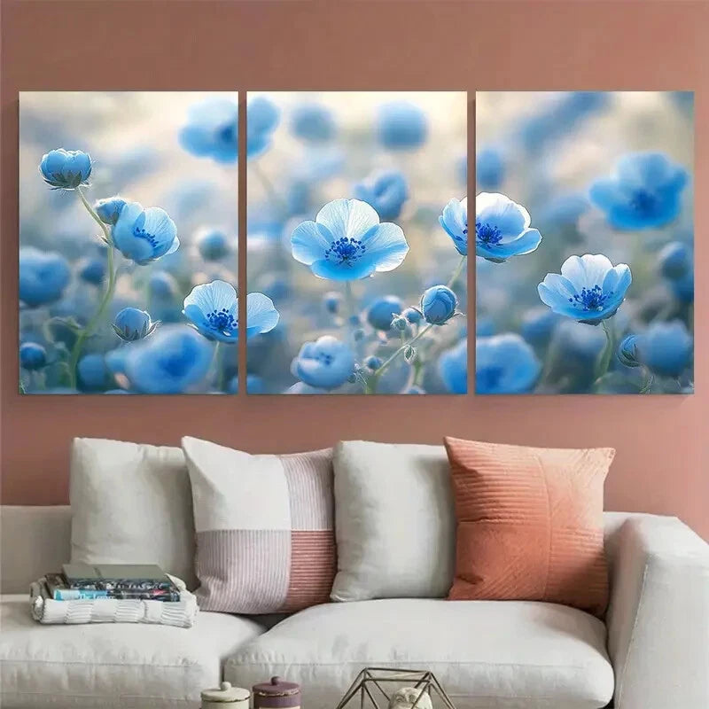 3pcs Baby Blue Eyes Nemophila Manno Park Kagawa Metal Print Ready to Hang Art - Bella Home Decor