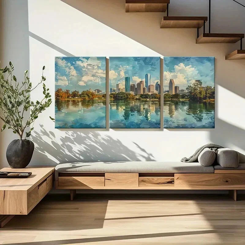 3pcs Abstract Cityscape Architecture Reflection Print Ready to Hang Art - Bella Home Decor