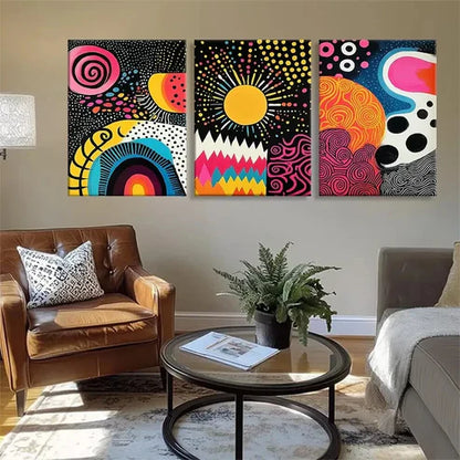 3pcs Abstract Colorful Geometric Pattern Perfect Wall Art Set Canvas Unframed - High Quality Print 100% Australian Made Wall Canvas - Bella Home Decor