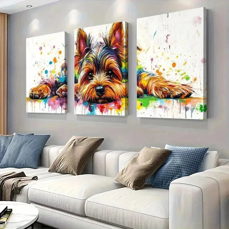 3pcs Vibrant Abstract Dog Portrait Wall Art Set Canvas Framed 50x70cm - High Quality Print 100% Australian Made Wall Canvas Ready to Hang
