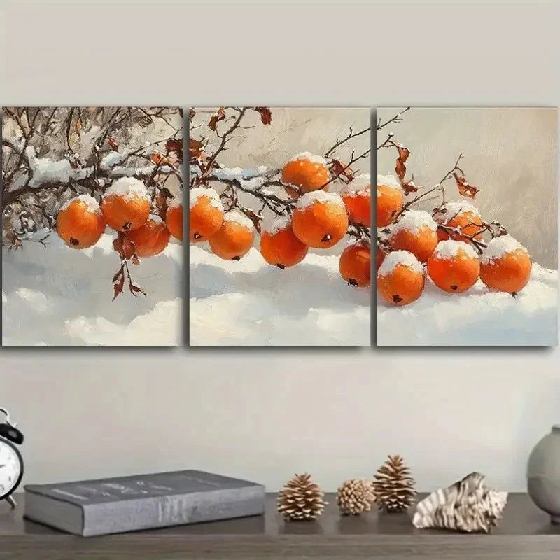 3pcs The persimmon hung on the branch Wall Art Set Canvas Framed 50x70cm - High Quality Print 100% Australian Made Wall Canvas Ready to Hang - Bella Home Decor