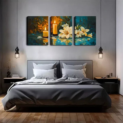 3pcs Warm Flowers And Candles Wall Art Canvas Unframed - High Quality Print 100% Australian Made Wall Canvas