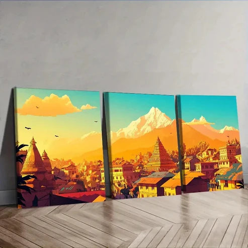 3pcs The city of Nuwakot Wall Art Set Canvas Unframed - High Quality Print 100% Australian Made Wall Canvas