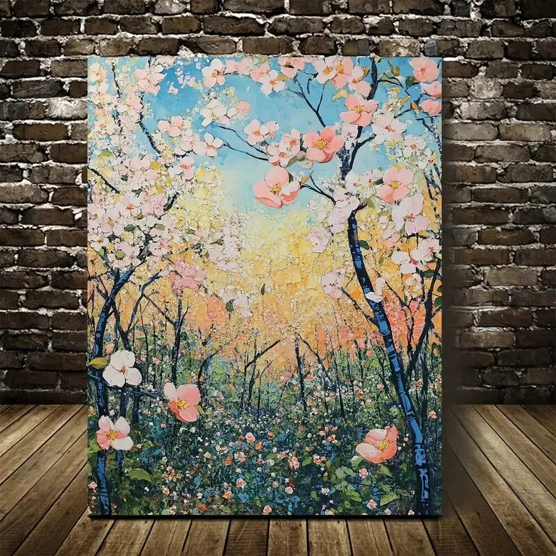 Lush Pink & White Flowers, Blue Sky & Green Foliage 40x60cm Metal Print Ready to Hang - Bella Home Decor