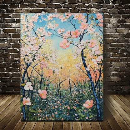 Lush Pink & White Flowers, Blue Sky & Green Foliage 40x60cm Metal Print Ready to Hang - Bella Home Decor