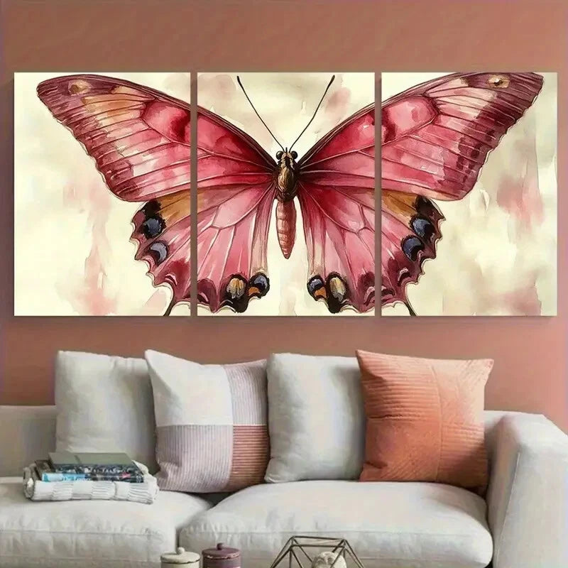 3pcs Vintage Pink Butterfly Insect Design Metal Print Ready to Hang Art - Bella Home Decor