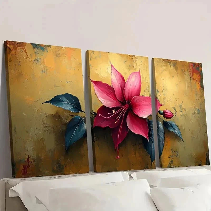 3pcs Art Beige Art Fuchsia Flower DF    Wall Art Set Canvas Framed 40x60cm - High Quality Print 100% Australian Made Wall Canvas Ready to Hang - Bella Home Decor