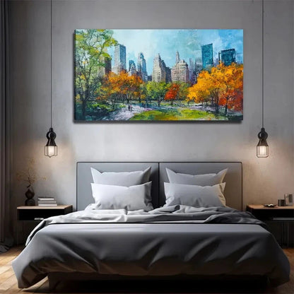 Vibrant Fall Foliage & Urban Wall Art Canvas Office Home Room Framed 120x60cm