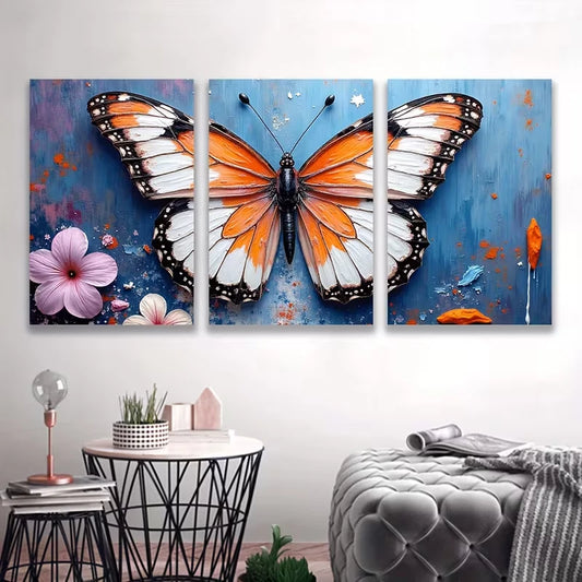 3pcs Featuring Butterflies And Flowers Metal Print Ready to Hang Art