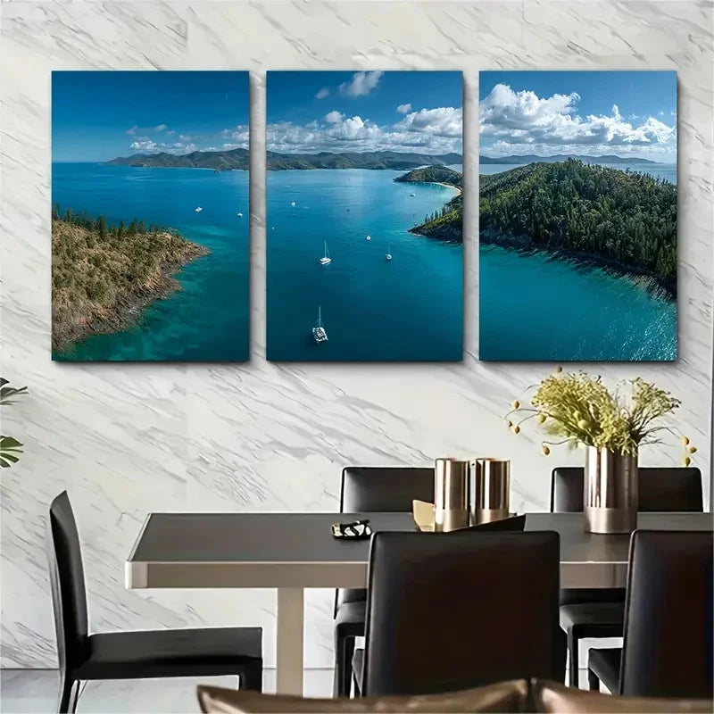 3pcs Whitsunday Islands Travel Print Australia Wall Art Set Canvas Framed 50x70cm - High Quality Print 100% Australian Made Wall Canvas Ready to Hang