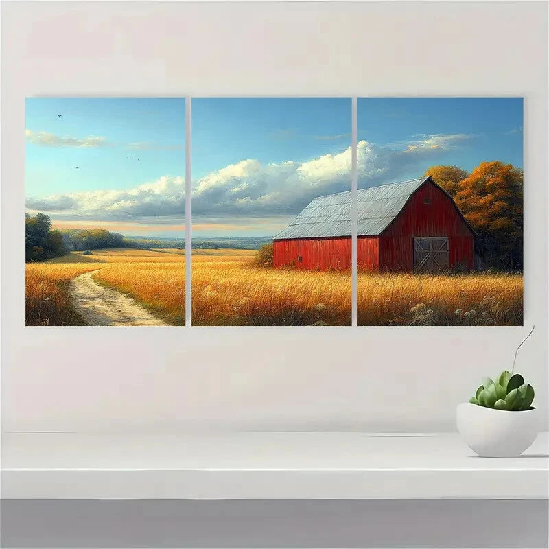 3pcs Vintage Barn Country Field Landscape Metal Print Ready to Hang Art - Bella Home Decor