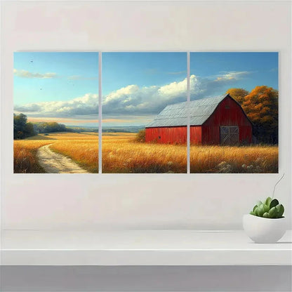 3pcs Vintage Barn Country Field Landscape Metal Print Ready to Hang Art - Bella Home Decor