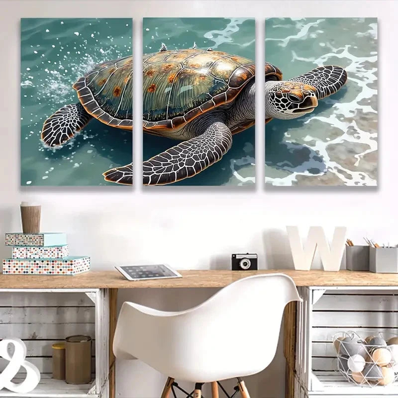 3pcs Green Sea Turtle Ocean Theme Wall Art Set Canvas Framed 60x90cm - High Quality Print 100% Australian Made Wall Canvas Ready to Hang