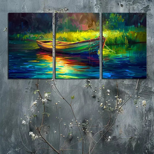 3pcs Boat and Lake Wall Art Canvas Unframed - High Quality Print 100% Australian Made Wall Canvas - Bella Home Decor