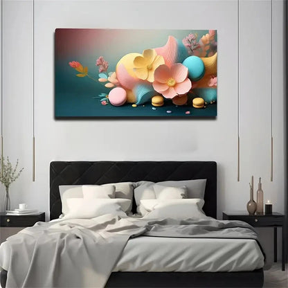 Vibrant Floral Abstract Pastel Wall Art Canvas Office Home Room Framed 120x60cm