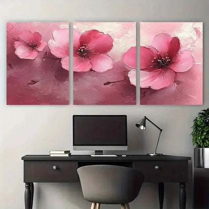 3pcs Elegant Pink Floral Abstract Design Wall Art Set Canvas Framed 50x70cm - High Quality Print 100% Australian Made Wall Canvas Ready to Hang