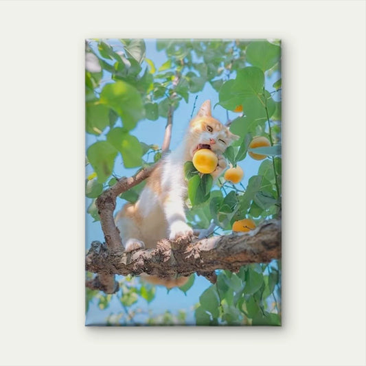Curious Cat in Apricot Tree 60x90cm Metal Print Ready to Hang