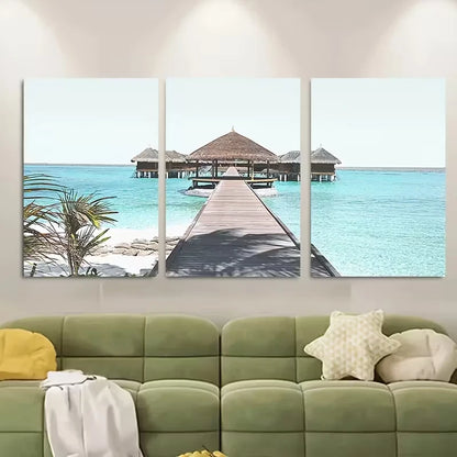 3pcs Maldives Beach Sunset Landscapes Metal Print Ready to Hang Art