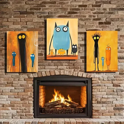 3pcs Owls, Aliens & Friends, Modern & Playful Wall Art Set Canvas Unframed - High Quality Print 100% Australian Made Wall Canvas