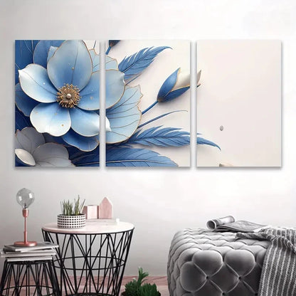 3pcs Blue Abstract Flowers Painting Wall Art Set Canvas Framed 50x70cm - High Quality Print 100% Australian Made Wall Canvas Ready to Hang - Bella Home Decor