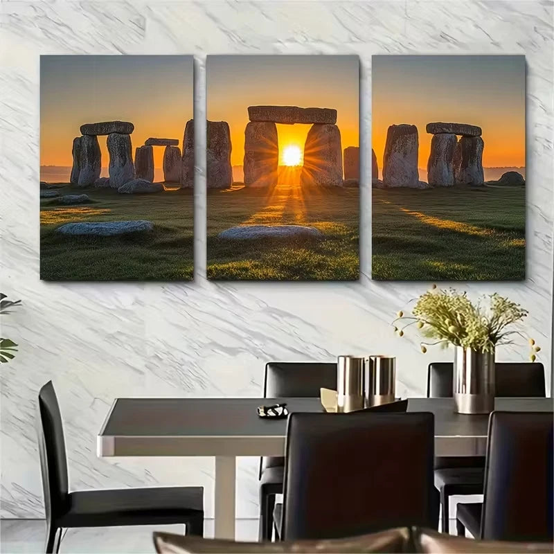 3pcs Stonehenge Sunrise Metal Print Ready to Hang Art