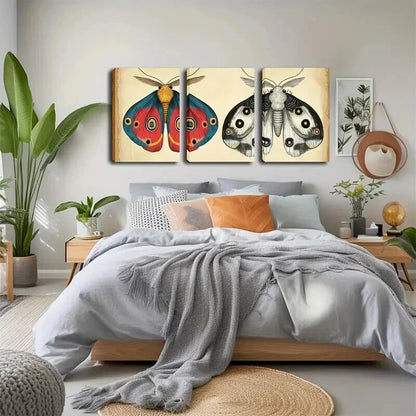 3pcs Illustration Depicting Two Moths Perfect Wall Art Set Canvas Framed 60x90cm - High Quality Print 100% Australian Made Wall Canvas Ready to Hang - Bella Home Decor